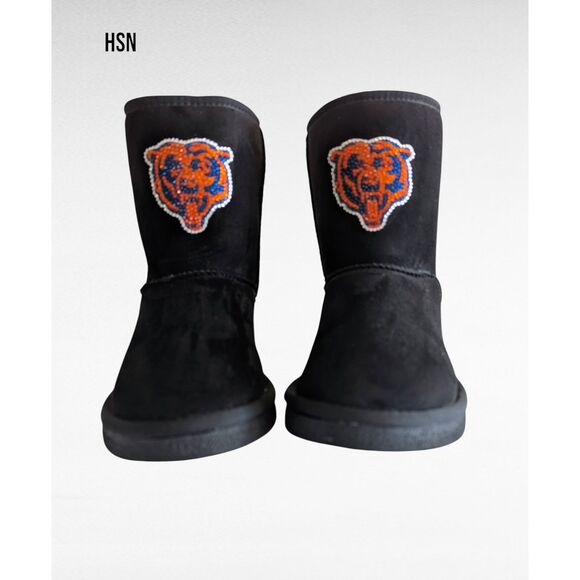 HSN faux suede & fur Chicago Bears calf high boots  Sz 6 - Picture 1 of 14